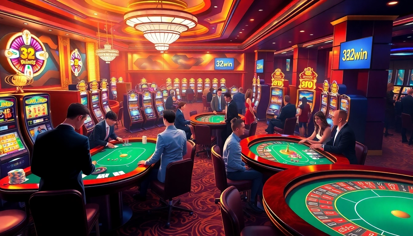 Experience thrilling gameplay at 32win Casino with vibrant tables and slot machines.