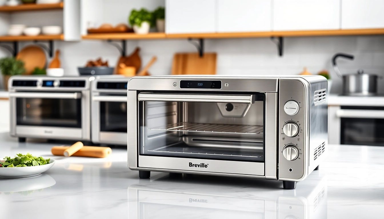 Showcase the best countertop oven among stylish kitchen appliances on a modern countertop.